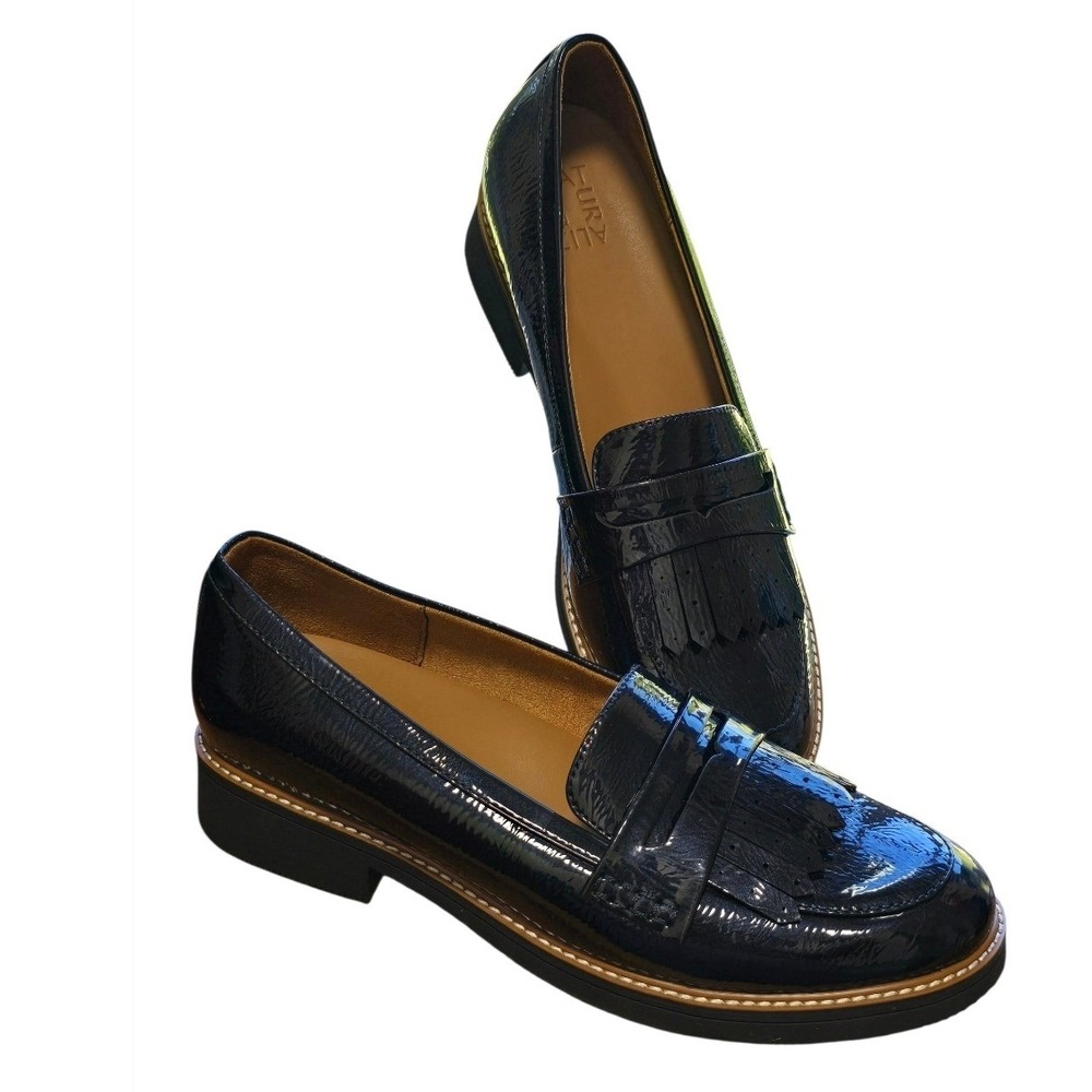 Naturalizer Pacey Penny Loafer SZ 11M Black Blue Patent Kiltie Fringe Office Mod